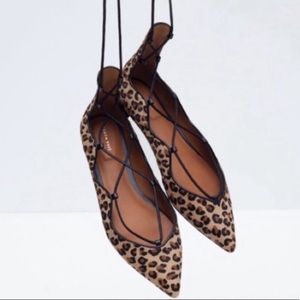 ZARA Leopard Print Lace Up Flats